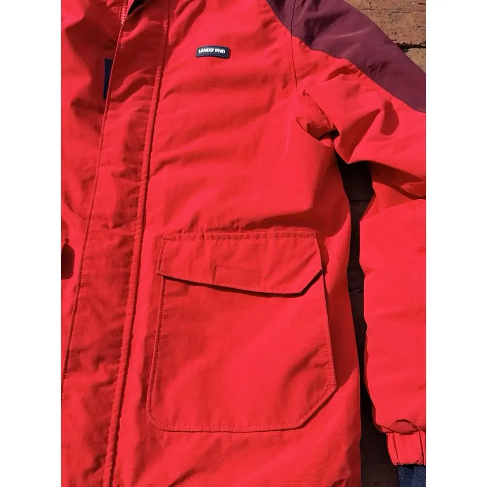 Lands' End Squall Jacket Youth Medium 10-12 Red Grow-A-Longs Hooded Ski‎ Winter